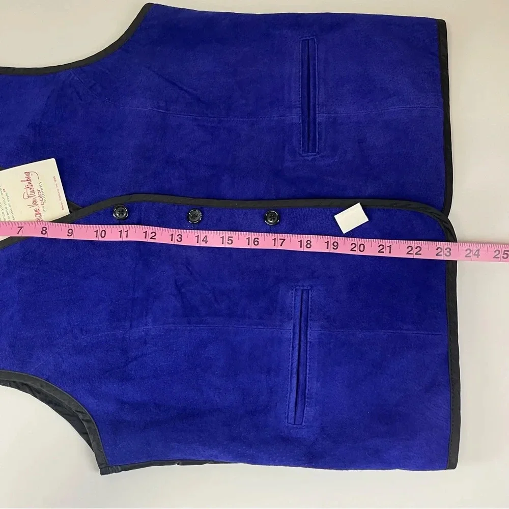 NWT Diane Von Furstenberg Leather Vest Womens Medium Blue the Color Authority